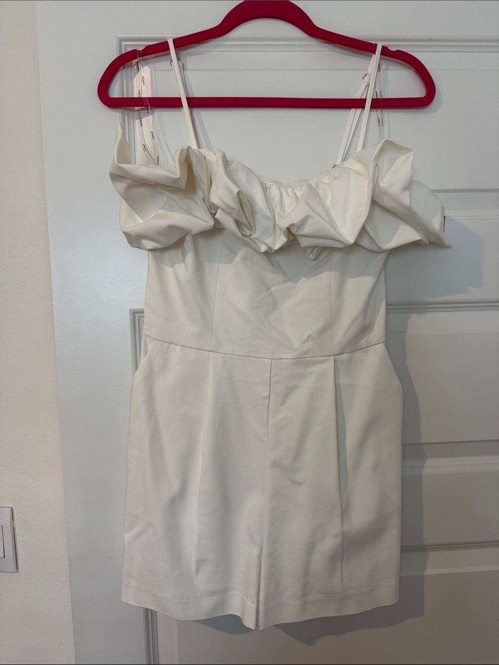 Women’s White Ruffle-Trim Sleeveless romper